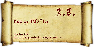 Kopsa Béla névjegykártya